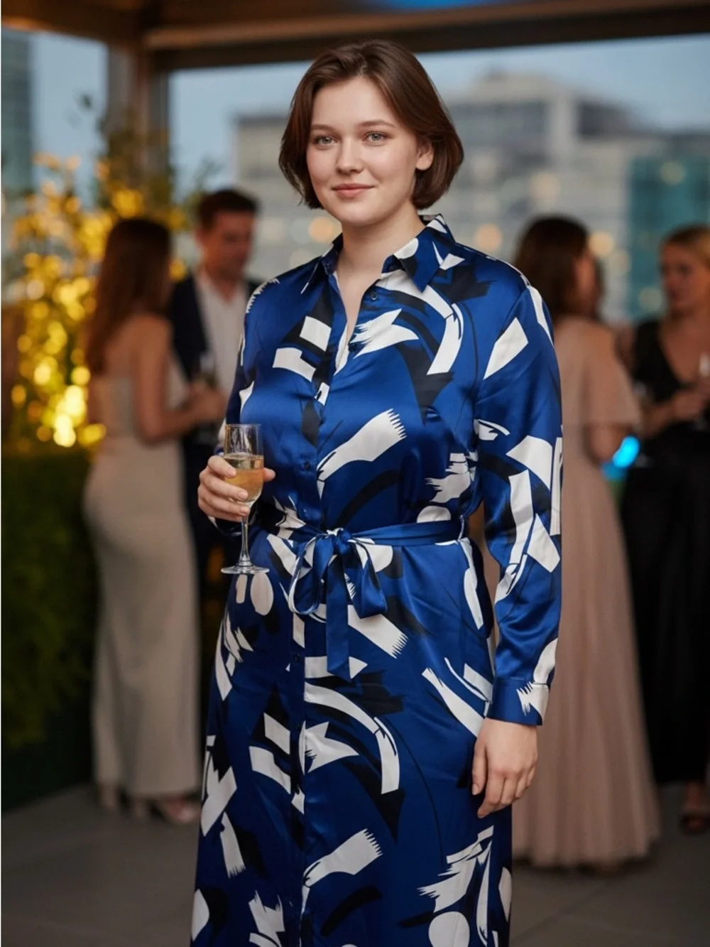 Ralph Lauren Navy and White Abstract Midi Shirt Dress - Picture 6 of 12